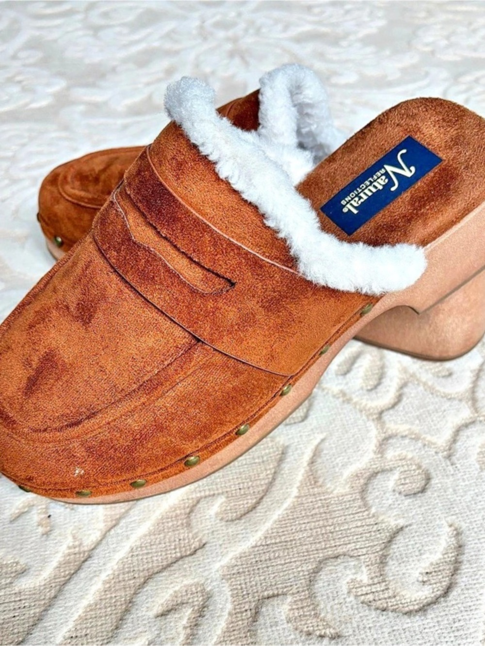 Natural Comfort Faux Fur Lined Brown Mules